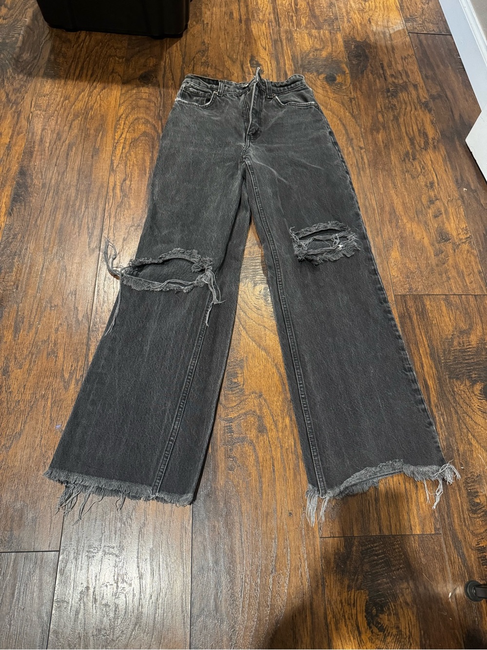 Zara Black Distressed Wide-Leg Jeans